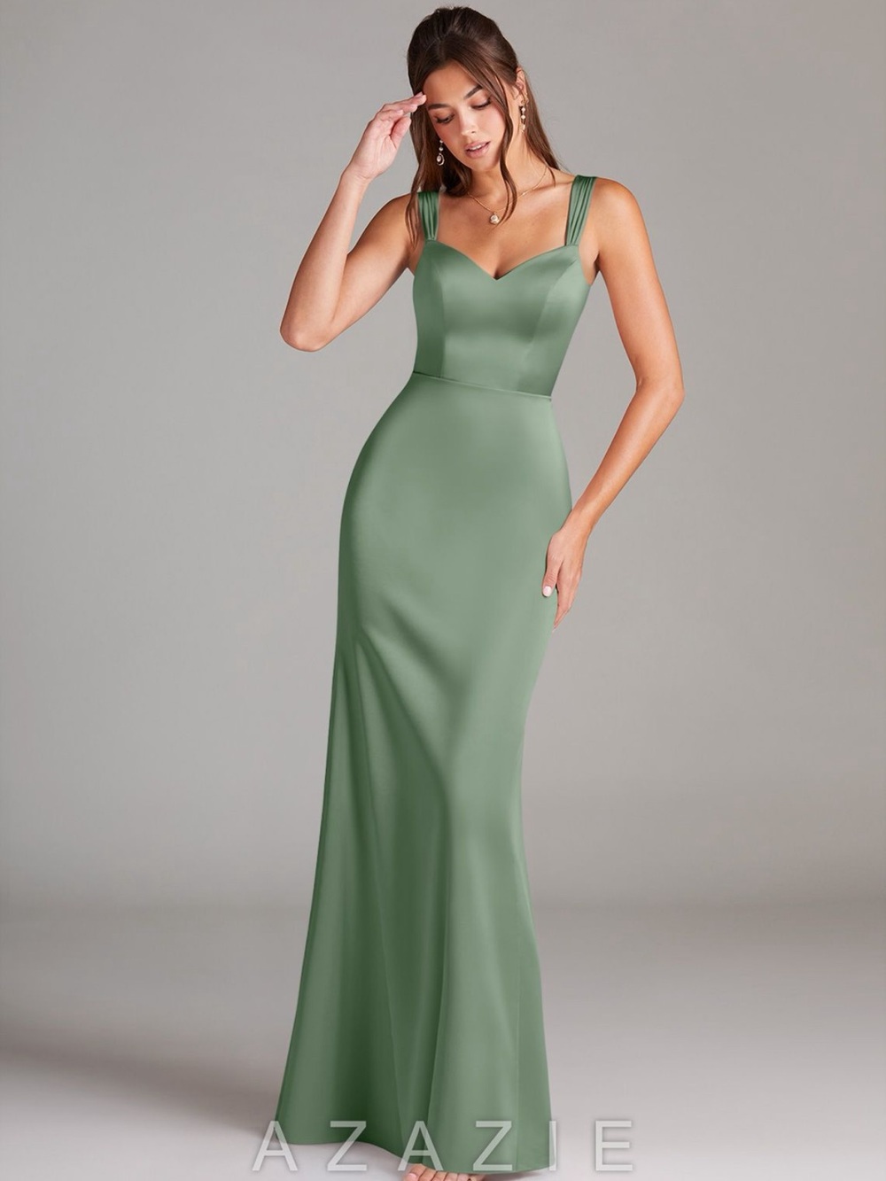 Azazie Matcha stretch satin